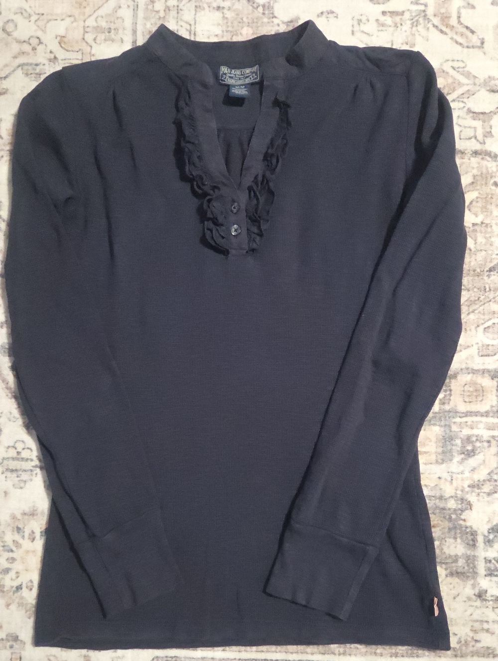 Ralph Lauren Navy Ruffle-Placket Long Sleeve Henley